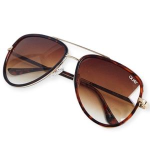 QUAY All In Sunglasses Tortoise Frame Brown Gradient Lenses Aviators Unisex NWT